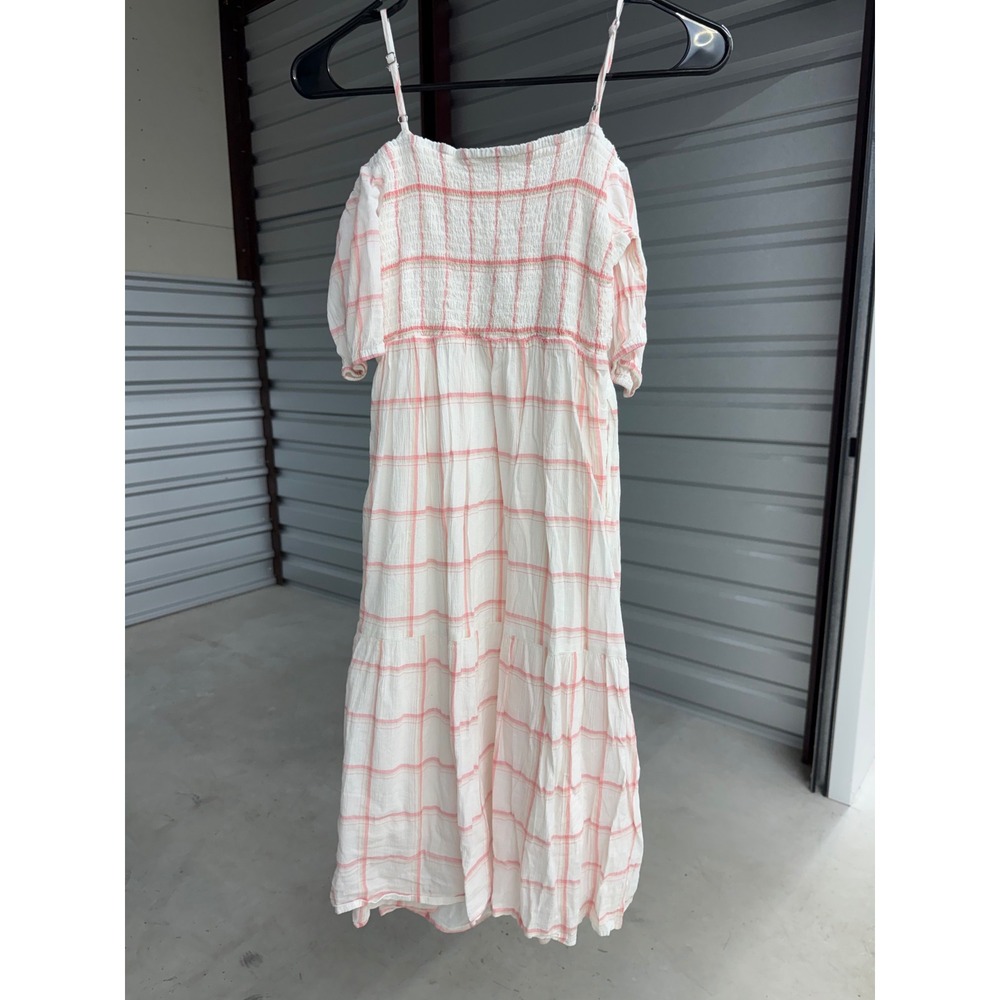 Cat & Jack Girls XL 14 Cold Shoulder Maxi Dress Pink White Plaid Tiered Smocked - Picture 4 of 4